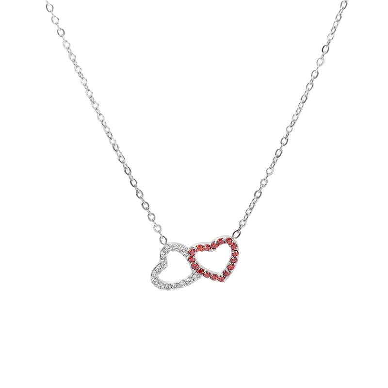 Collar corazón plateado y rojo