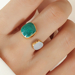 Anillo cuadro verde y blanco ajustable