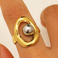 Anillo óvalo punto plateado ajustable